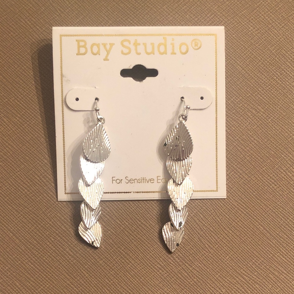 Bay Studio Silver Stacked Leaf Drop Earrings